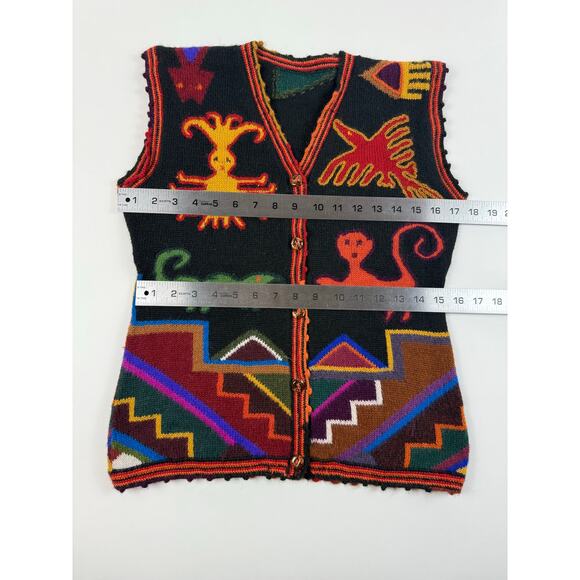 Handmade Andean Alpaca Wool Folk Art Vest | Peru/ Bolivia | Vintage Tribal Knit - Picture 5 of 8